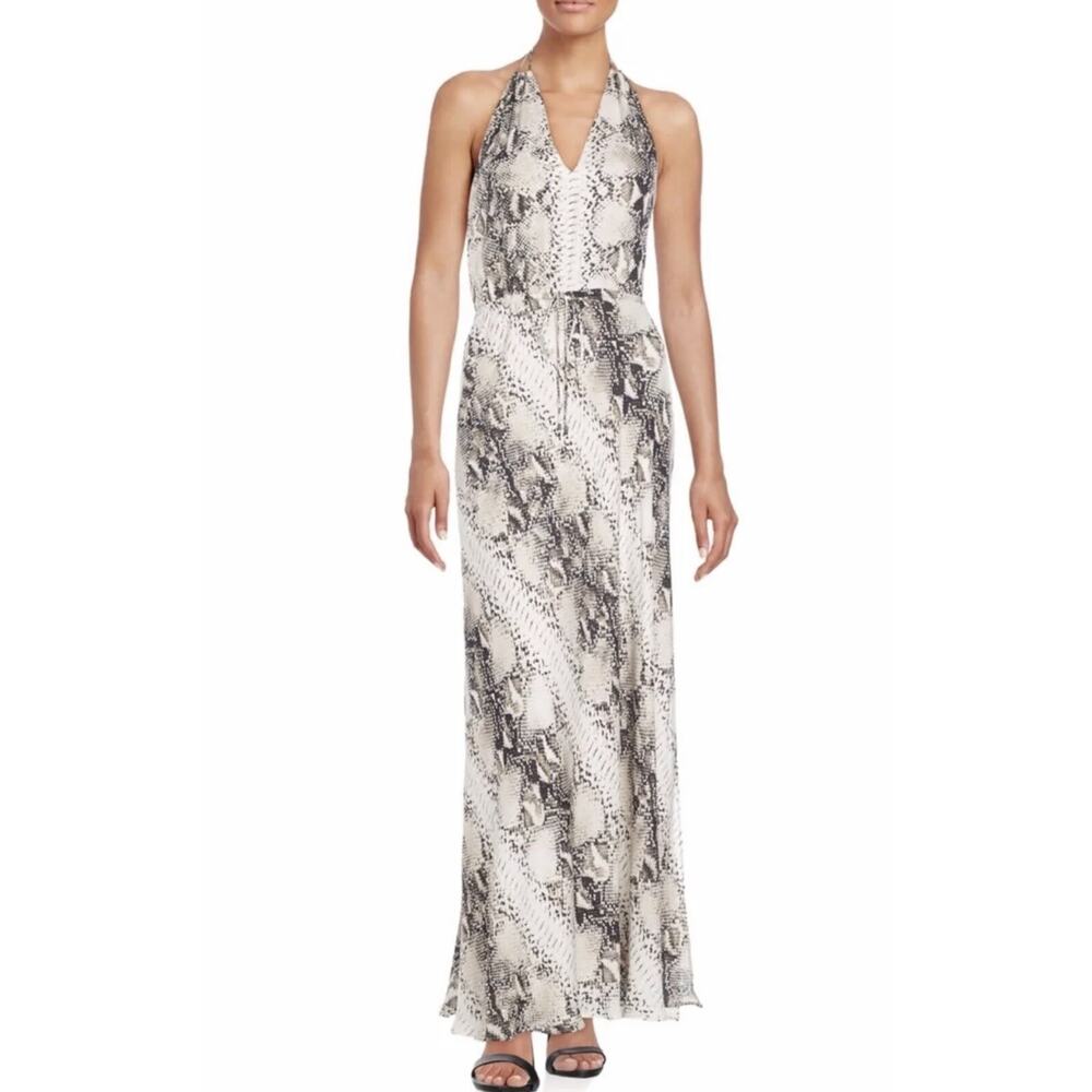 Haute Hippie 100 % Silk Snake Print Halter Maxi Dress Slit Size XS
